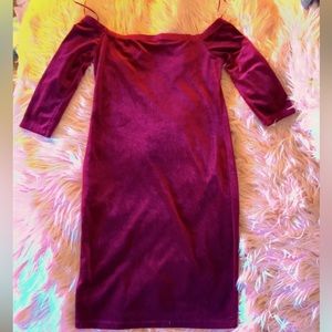 Shimmer Burgundy Off the Should Mini Dress